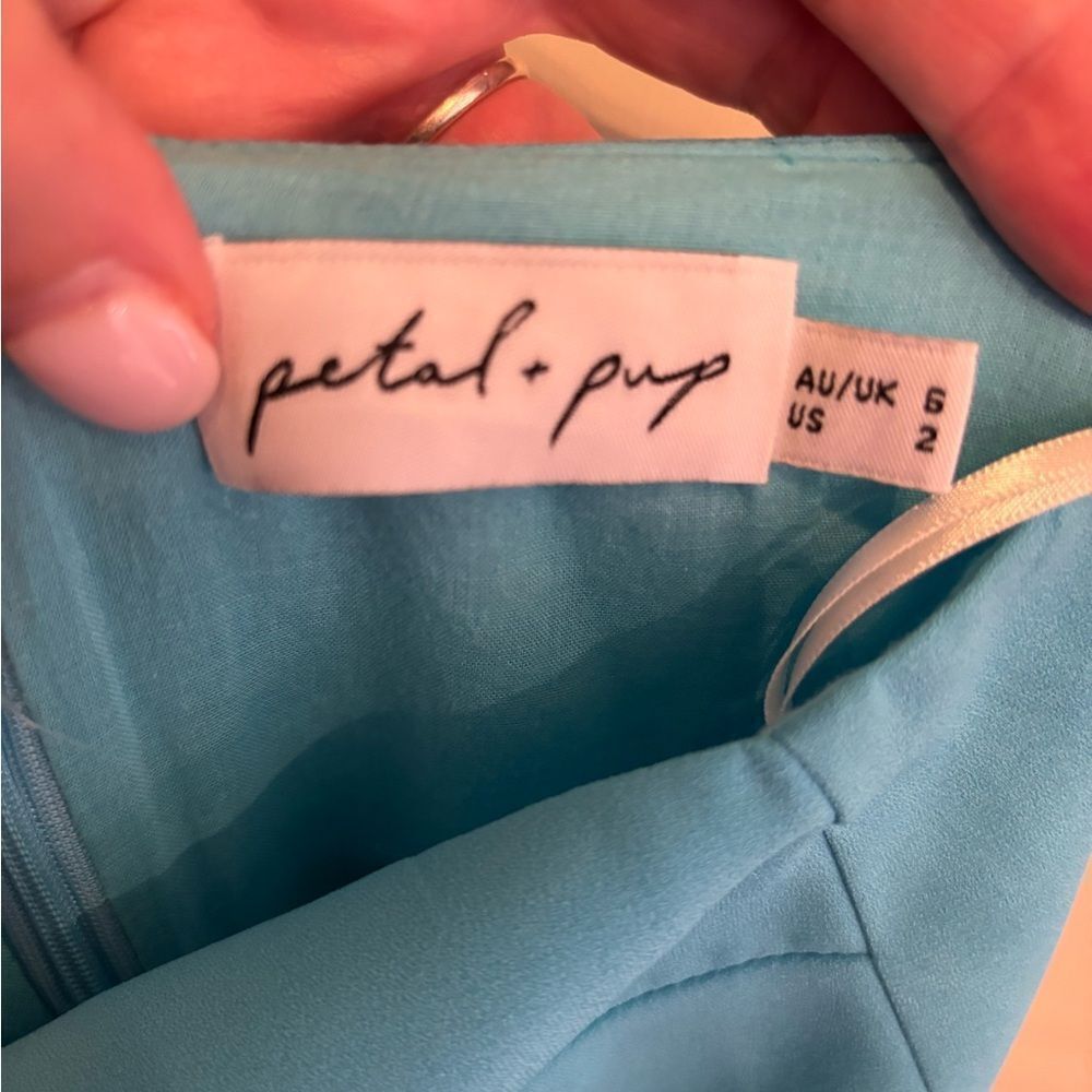 Petal & Pup Blue and Green One Shoulder Dress - Picture 5 of 7